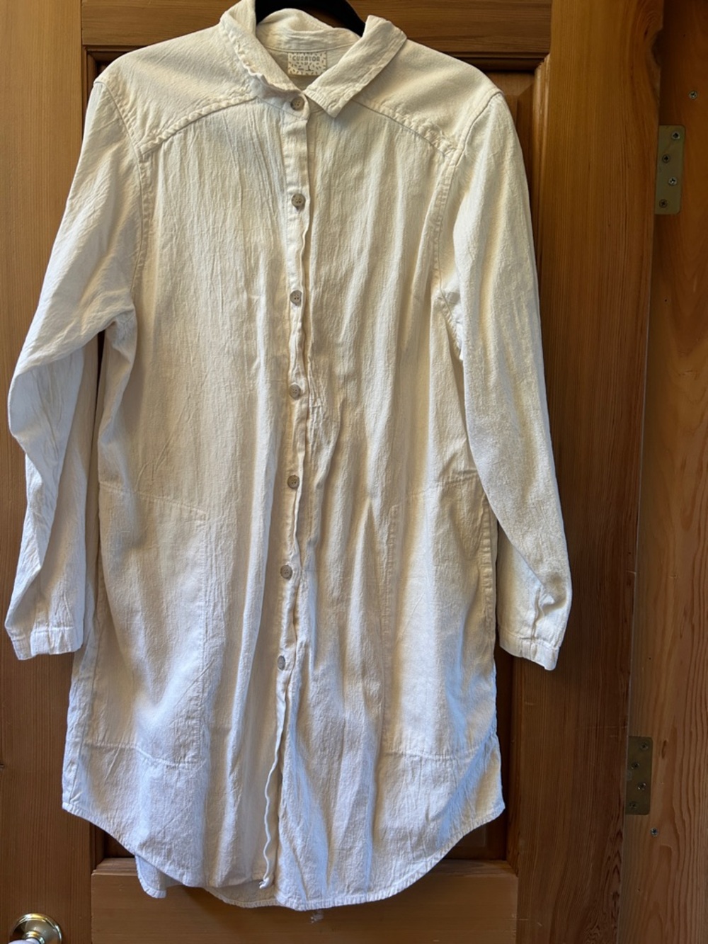 Curator Lightweight Button-Up Long Shirt Dress in Off-White